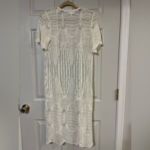 Maurices Cream Crochet Geometric Long Cardigan XS